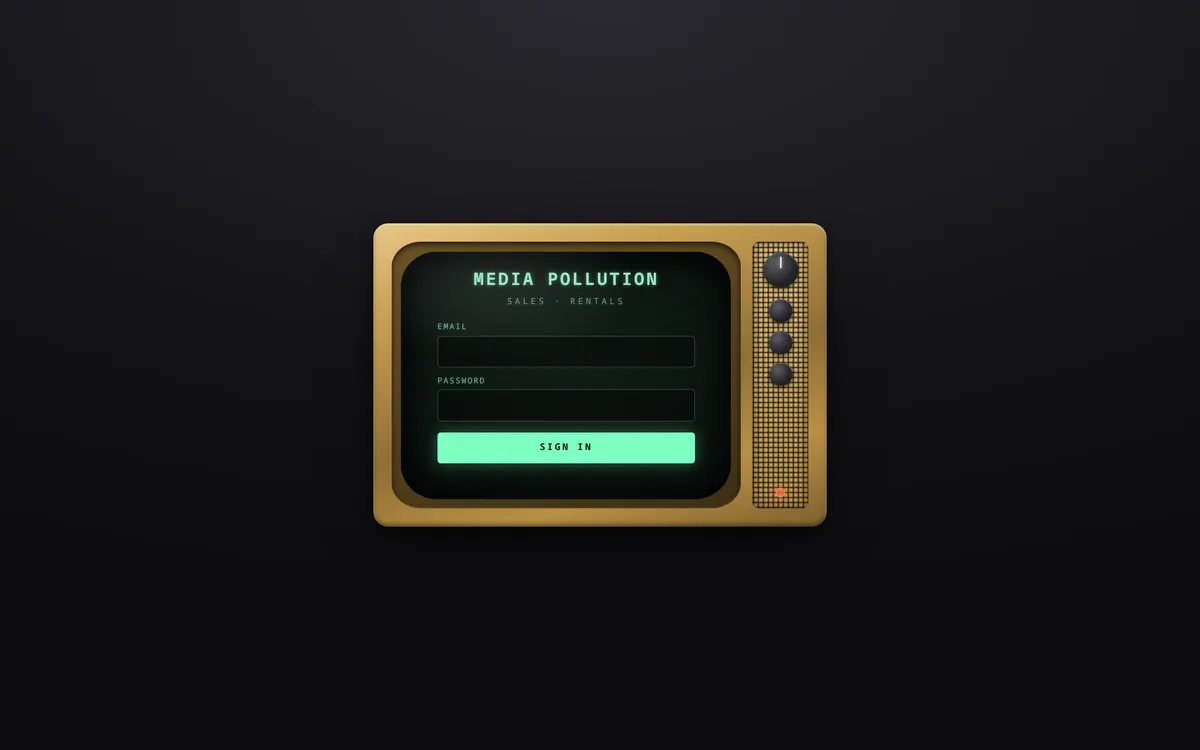 The CRM sign-in screen, dressed as a vintage television set