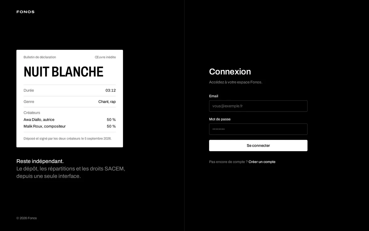 Fonos: a work declaration form and the sign-in screen