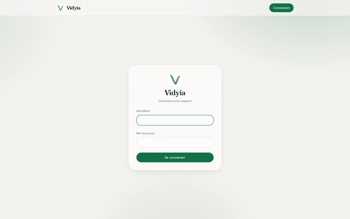Sign-in screen of the Vidyia tutor